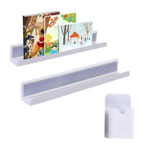 2 Pack Magnetic Book Shelf for Whiteboard Classroom,Reusable Acrylic Magnetic File Holder with a Pen Container,Floating Book Display Shelf for Teacher Kids Room Office