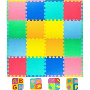 TOYVELT Foam Puzzle Floor Mat for Kids – 12x12 16 Tiles Interlocking Play Mat with Colors, Shapes, Alphabet, ABC, Numbers – Educational Large Puzzle Foam Floor Tiles for Crawling