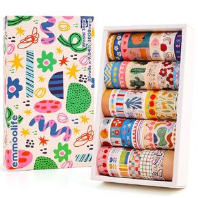 emmoolife 35 Rolls Washi Tape Set, Colorful Cute Floral Writable Decorative Tapes for Scrapbooking and Bible Journaling, Junk Journal Supplies, Bullet Journaling 5-30mm Wide 9.84ft Long/Roll
