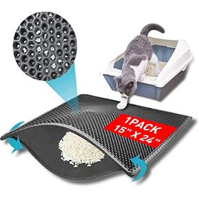Large Cat Litter Box Mat: Easy Clean Kitty Litter Trapping Mat for Floor, Plastic Cat Box Pad (24 * 30in-grey-1)