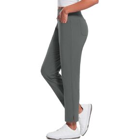 BALEAF Golf Pants for Women with Zipper Pockets Stretch High Waist UPF50+ Athletic Travel Work Sweatpants Dark Grey L