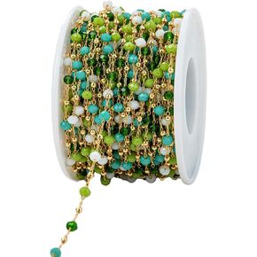 2 Yards 5 mm Faux Pearl Crystal Stone Rosary Beads Garland with Brass Chain for Jewelry Making DIY Bracelet Necklace Sewing Crafts(Purple)
