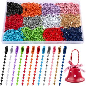XGHSHW 240 Pcs Ball Bead Chain Colored Ball Chain Keychain Bulk Metal Hanging Chains Necklace Connector for DIY Craft Jewelry Dog Tag Necklace Chains Making Hanging Christmas Ornaments (12 Colors)