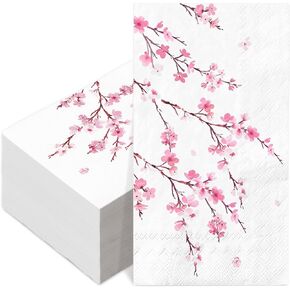100Pcs Cherry Blossom Guest Napkin Floral Disposable Paper Napkin Pink Flower Dinner Hand Towel Napkin For Home Kitchen Bathroom Party Supplies