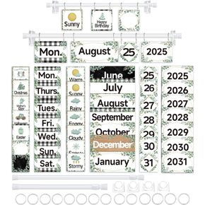 96 Cards Classroom Calendar Bulletin Board Set,Wildflowers Calendar With Holder For Classroom Decoration,Adjustable Calendar For Teacher,Preschool Elementary Home Decor Supplies
