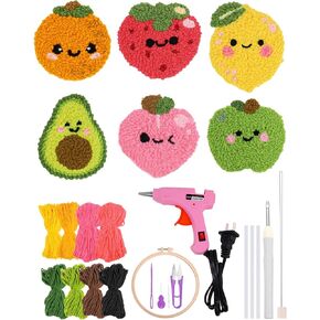 AceList 33 Pcs Punch Needle Kit for Beginners Adults Kids Easy Art Punch Needle Embroidery Kit, 6 Pattern Tufted Rug Pads with Adhesive Felt Yarns Embroidery Hoop Instruction, DIY Needle Punch Craft
