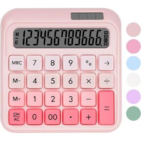 Mechanical Switch Calculator, Desktop Calculator, Pink Calculator Big Buttons, 12-Digits Large LCD Display, Solar & Battery Dual Power, Desk Calculator for Office Home School Basic Business