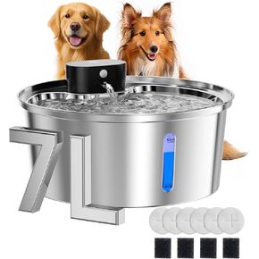 Wireless Dog Water Fountain for Large Dogs, 7L/236oz Stainless Steel Dog Water Bowl Dispenser, 6000mAh Battery Operated Cat Water Fountain Indoor with Motion Sensor, 6 Filters, BPA-Free