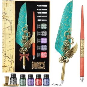 Calligraphy Kits for Beginners with Quill Pen and Ink Set,Premium Calligraphy Pens for Beginners Feather Pen and Ink Set Vintage Pen Set,Perfect for Calligraphy Art and Hand Lettering ﻿