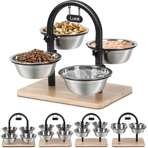 handrong Elevated Cat Bowls,4 Cat Bowls Elevated,4 Heights Adjustable Raised Cat Bowl,Wood Cat Food Bowl,Raised Cat Food Bowls for Indoor Cats with 5 Steel Bowls for Cats Puppy Small Dogs