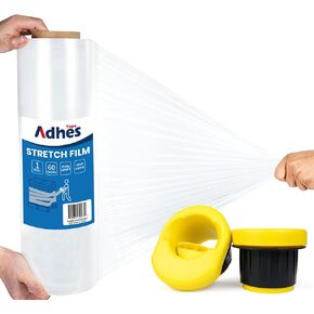 ADHES Heavy Duty Shrink Wrap Roll, 15 Inch x 1500 Feet, Stretch Wrap Stretch Film with Handles, 60 Gauge Industrial Strength Plastic Moving Wrap for Pallet Wrap, Furniture Wrapping Moving & Protection