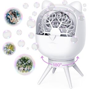 Rechargeable Bubble Machine for Kids Toddlers, Rotatable Bubble Blower with 38000+ Bubbles Per Minute, Automatic Bubble Maker Machine for Toddlers, Bubble Machine for Paties, Birthday Wedding, White