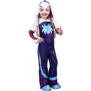 Marvel Ghost-Spider Official Toddler Halloween Costume - Premium Quality Hooded Jumpsuit and Fabric Headpiece (3T-4T)