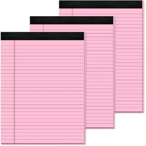 3 Pack Pink Legal Pads 8.5 x 11 Inch Pink Note Pads Wide Ruled Pink Notepad 8.5 x 11 Pink Paper Writing Pads 30 Sheets Perforated Notepads with Sturdy Backing for Home, Office, School