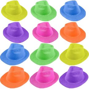 24 Pcs Neon Party Hats Bulk Plastic Fedora Party Hats Glitter Party Gangster Hats for Adult Kids Happy New Year Party Supplies Photo Booth Props, 6 Colors