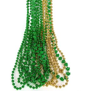 ArtCreativity St Patrick’s Day Beads Necklaces - Set of 12 33' Necklaces - St Patricks Day Accessories - Shamrock Green Day Beaded Necklace for Mardi Gras Decor, Irish Throw Costume Party