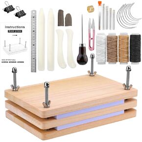 JUPEAN 34 Pcs Book Binding Kits, Book Press(11.81"x7.56"), Books Making Kit with Bone Folder Bookbinding Needles Waxed Threads Books Binding Awl, Bookbinding Tools for Beginners