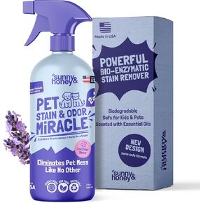 Sunny & Honey Pet Stain & Odor Miracle - Enzyme Cleaner for Dog Urine & Cat Pee - Pet Odor Eliminator for Carpet, Mattress, and Furniture (32 Fl Oz (Pack of 1), Light Lavender Scent)