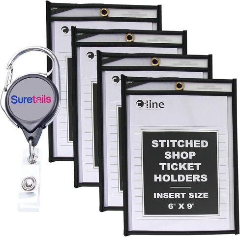 حاملي تذاكر متجر C-line ، 25 CT ، 9.6 أوقية ، حزمة مع Suretails حامل شارة بطاقة الهوية القابلة للسحب ، الفينيل الشاق ، الرؤية الواضحة ، التحميل العلوي ، 6x9 بوصات ، مثالية للعمل [حزمة 4] in Saudi Arabia