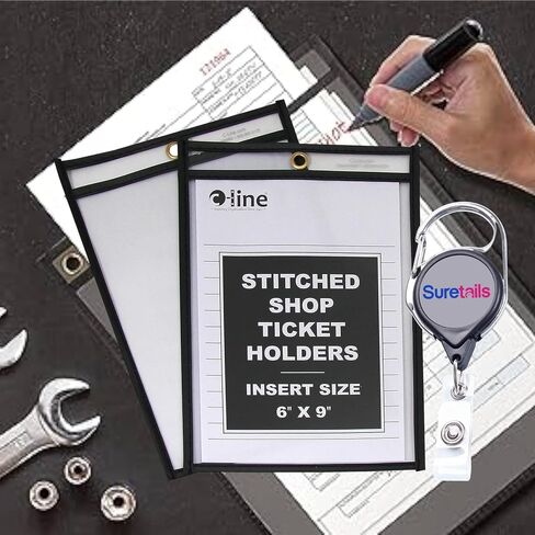 حاملي تذاكر متجر C-line ، 25 CT ، 9.6 أوقية ، حزمة مع Suretails حامل شارة بطاقة الهوية القابلة للسحب ، الفينيل الشاق ، الرؤية الواضحة ، التحميل العلوي ، 6x9 بوصات ، مثالية للعمل [حزمة 4] in Saudi Arabia