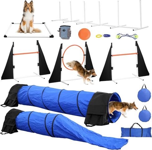 Dog Agility Equipment for Backyard & Indoor Training-Professional Backyard Course with Adjustable Jumps, Collapsible Tunnel, Storage Bags & Toys in Saudi Arabia