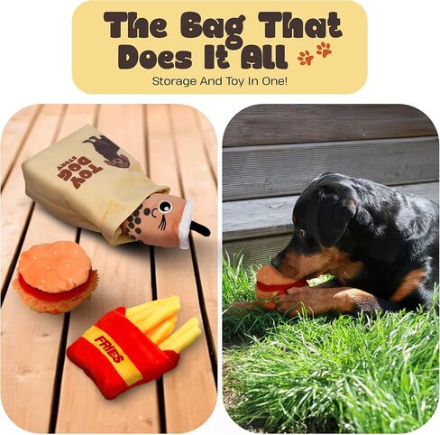 ألعاب Dog Deceaky - مجموعة ألعاب من ألعاب Dog 4 -in -1 - ألعاب كلب لطيف مع حقيبة مرحة ولعب للكلاب الصغيرة والمتوسطة والبرغر والبطاطا المقلية وألعاب مشروب بوبا - ألعاب الكلاب الناعمة للحساسية واللعب in Saudi Arabia
