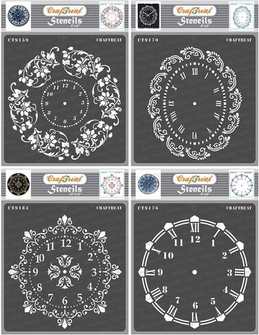 Craftreat doily Clock Stencils للطلاء على الخشب ، القماش ، الورق ، النسيج ، الجدار والبلاط - ساعة الأزهار ، البيضاوي المفعمة بالحيوية ، ساعة مزخرفة وساعة الحائط - 4 أجهزة كمبيوتر - 6 × 6 بوصات لكل منه in Saudi Arabia