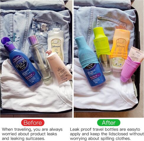 Silicone Leak Proof Sleeves,8 PCS Elastic Sleeves for Leak Proofing Travel,Reusable Silicone Toiletry Sleeves Leak Proof,travel gadgets,travel size toiletries for Women (8 Pack) in Kuwait