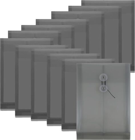 12 Pack Plastic File Folders for Documents, A4 Envelopes Folders with Snap Closure & String Tie, Letter Size Clear Envelopes Folders, Reusable File Bags for School Home Office Organization - Grey in Saudi Arabia