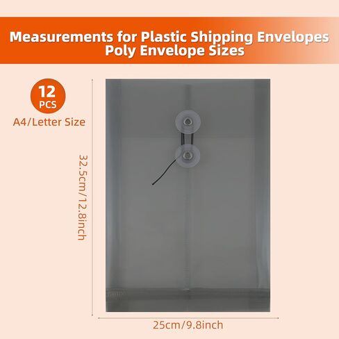 12 Pack Plastic File Folders for Documents, A4 Envelopes Folders with Snap Closure & String Tie, Letter Size Clear Envelopes Folders, Reusable File Bags for School Home Office Organization - Grey in Saudi Arabia