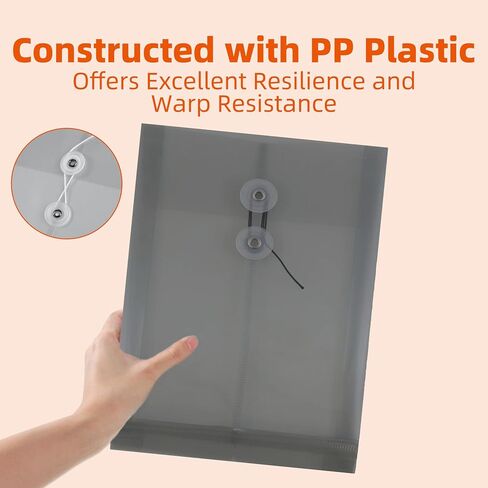 12 Pack Plastic File Folders for Documents, A4 Envelopes Folders with Snap Closure & String Tie, Letter Size Clear Envelopes Folders, Reusable File Bags for School Home Office Organization - Grey in Saudi Arabia