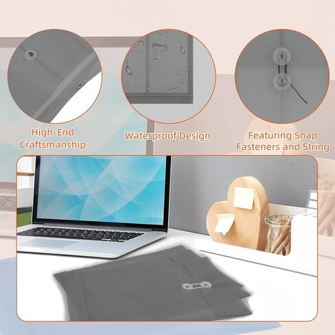 12 Pack Plastic File Folders for Documents, A4 Envelopes Folders with Snap Closure & String Tie, Letter Size Clear Envelopes Folders, Reusable File Bags for School Home Office Organization - Grey in Saudi Arabia