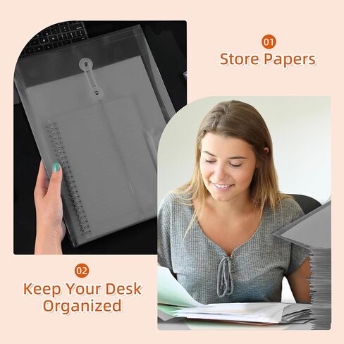 12 Pack Plastic File Folders for Documents, A4 Envelopes Folders with Snap Closure & String Tie, Letter Size Clear Envelopes Folders, Reusable File Bags for School Home Office Organization - Grey in Saudi Arabia