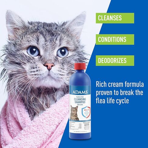 Adams Flea & Trick تطهير الشامبو للقطط. برغوث وعلاج القطار للقطط والقطط. يقتل البراغيث ، بيض البراغيث ، القراد الكلب البني ، القراد الكلب الأمريكي ، والقمل ؛ 12 أوقية in Kuwait