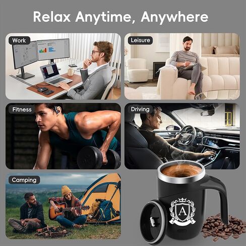 القدح القهوة المغناطيسي مع مقبض الغطاء التلقائي للخلط الكهربائي ذاتيًا معزولًا من الفولاذ المقاوم للصدأ التسرب إثبات ثقيل كبير قابلاً لإعادة الاستخدام في كوب شاي شاي التخييم. in Kuwait