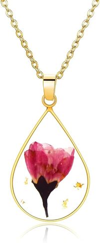 Violet Pressed Flower Necklace,Personalized Gold Handmade Necklace,February Birth Flower Necklace For Women, Resin Flower Necklace,Ideal Presents For Birthday,Party, Christmas-18’’ in Saudi Arabia