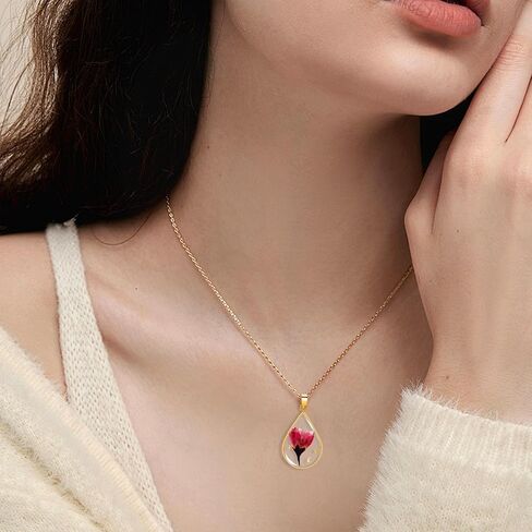 Violet Pressed Flower Necklace,Personalized Gold Handmade Necklace,February Birth Flower Necklace For Women, Resin Flower Necklace,Ideal Presents For Birthday,Party, Christmas-18’’ in Saudi Arabia