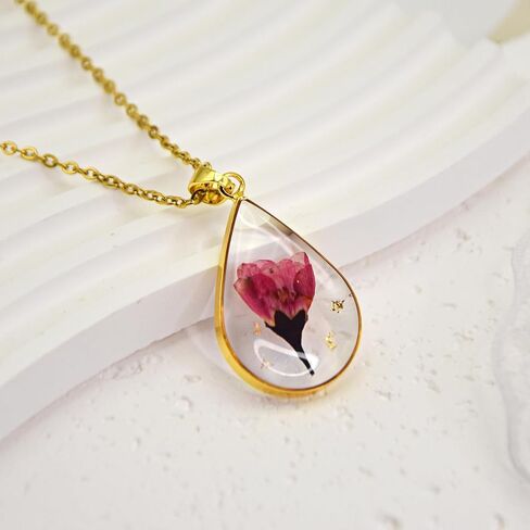 Violet Pressed Flower Necklace,Personalized Gold Handmade Necklace,February Birth Flower Necklace For Women, Resin Flower Necklace,Ideal Presents For Birthday,Party, Christmas-18’’ in Saudi Arabia