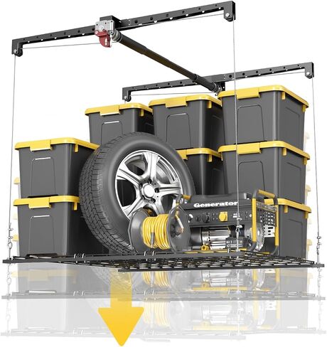 Overhead Ceiling Garage Storage Lift, Heavy-duty 4x4 Ft Garage Ceiling Storage Racks with Safety Lock, Ideal for Garage Ceiling Storage Lifting Organization System, 250lbs Capacity (Pro Style) in Saudi Arabia