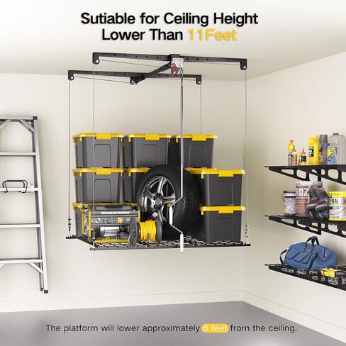 Overhead Ceiling Garage Storage Lift, Heavy-duty 4x4 Ft Garage Ceiling Storage Racks with Safety Lock, Ideal for Garage Ceiling Storage Lifting Organization System, 250lbs Capacity (Pro Style) in Saudi Arabia