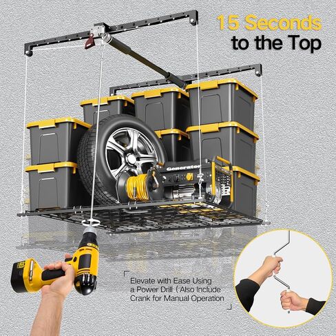 Overhead Ceiling Garage Storage Lift, Heavy-duty 4x4 Ft Garage Ceiling Storage Racks with Safety Lock, Ideal for Garage Ceiling Storage Lifting Organization System, 250lbs Capacity (Pro Style) in Saudi Arabia