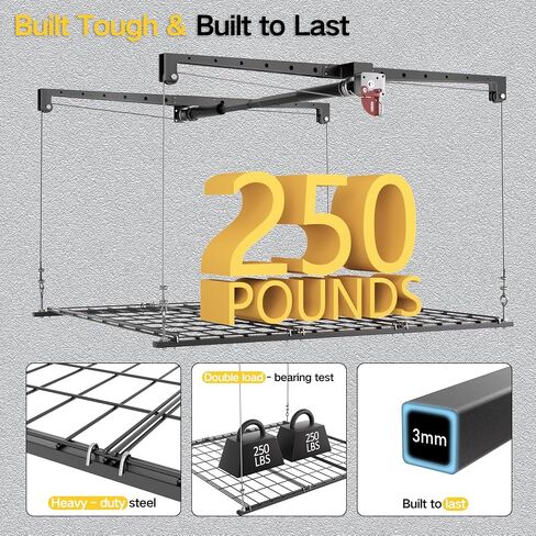 Overhead Ceiling Garage Storage Lift, Heavy-duty 4x4 Ft Garage Ceiling Storage Racks with Safety Lock, Ideal for Garage Ceiling Storage Lifting Organization System, 250lbs Capacity (Pro Style) in Saudi Arabia