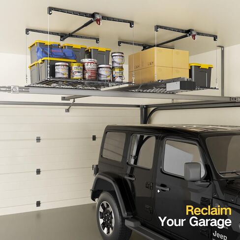 Overhead Ceiling Garage Storage Lift, Heavy-duty 4x4 Ft Garage Ceiling Storage Racks with Safety Lock, Ideal for Garage Ceiling Storage Lifting Organization System, 250lbs Capacity (Pro Style) in Saudi Arabia