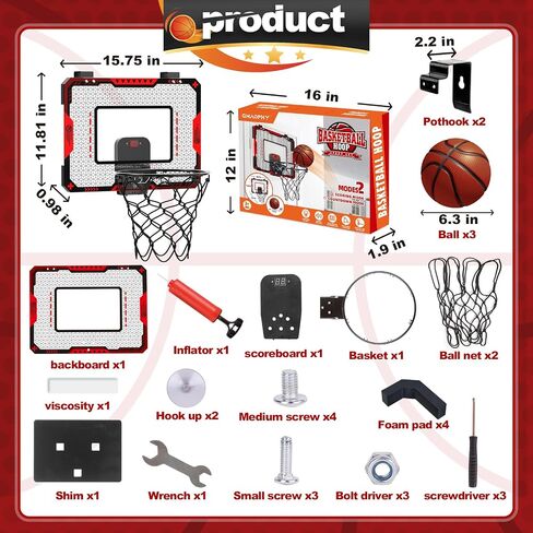 Mini Basketball Hoop for Kids, Over The Door Indoor Basketball Hoops, Red in Kuwait