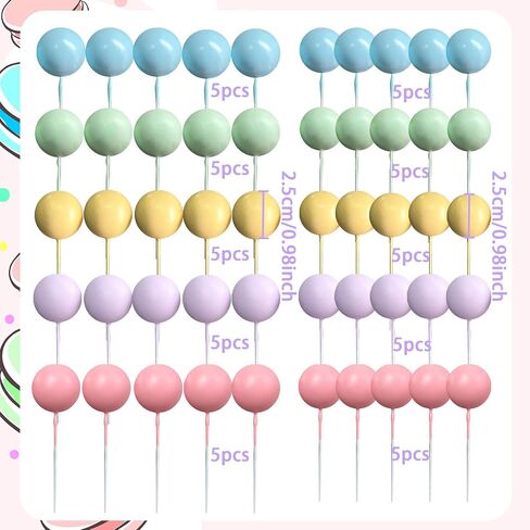 Jevenis 50 PCS Macaroon Rainbow Ball Cake Toppers Toppers Contlulful Rainbow Cake Topper Pastel Colls Cupcake Topcake لعيد ميلاد حفل زفاف الطفل in Kuwait