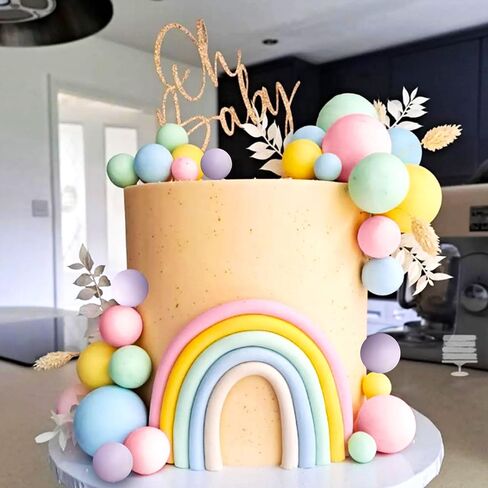 Jevenis 50 PCS Macaroon Rainbow Ball Cake Toppers Toppers Contlulful Rainbow Cake Topper Pastel Colls Cupcake Topcake لعيد ميلاد حفل زفاف الطفل in Kuwait