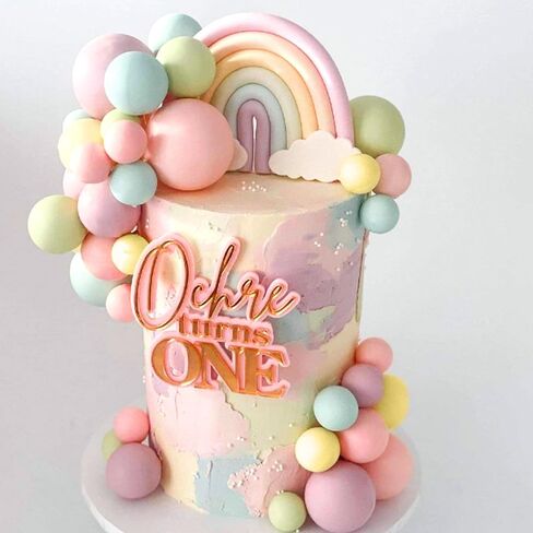 Jevenis 50 PCS Macaroon Rainbow Ball Cake Toppers Toppers Contlulful Rainbow Cake Topper Pastel Colls Cupcake Topcake لعيد ميلاد حفل زفاف الطفل in Kuwait