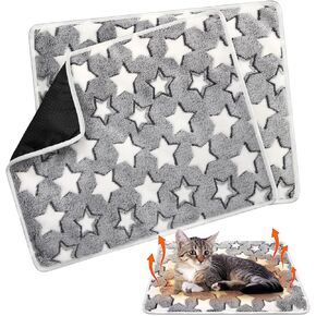 2 Pack Self Warming Cat Bed Self Heating Dog Pad Cat Warming Pad Thermal Pet Mat Washable Reflect Body Heat Removable Cover for Indoor Outdoor Feral Pet(Large Star,16 x 20 Inch)