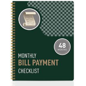 قائمة مراجعة دفع الفواتير الشهرية - Bill Tracker Notebook ومخطط الميزانية ، منظم الفواتير ومتعقب المصاريف للميزنة المالية الشخصية ، 8 "× 10" ، أخضر