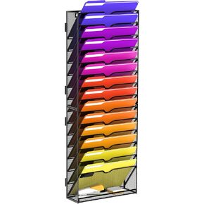Wall File Organizer, 15-Tier Mesh Hanging Wall Files Wall Organizer for Papers, Folders, Files Clipboard & Magazine Organization, Assembly Needed, Ideal Wall Organizer for Office Home, Black